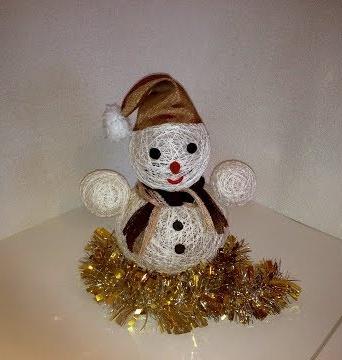 Как сделать снеговика из ниток и клея