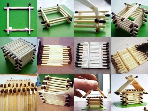 Поделки из спичек: домик, церковь, колодец, мебель