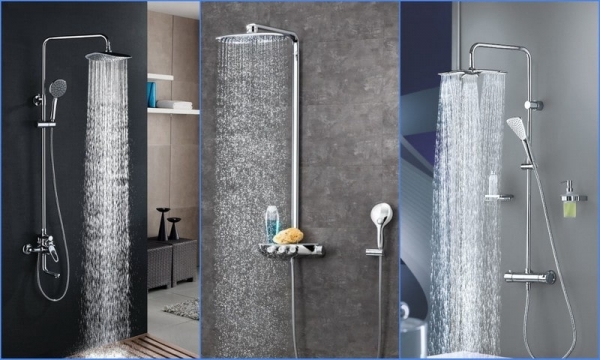 Душевая стойка с тропическим душем и смесителем для ванной