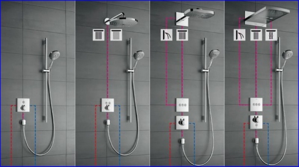 Душевая стойка с тропическим душем и смесителем для ванной