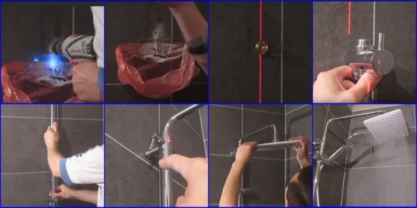 Душевая стойка с тропическим душем и смесителем для ванной